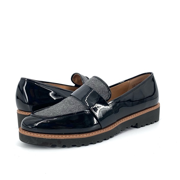 NWOB Halogen Emily Wool Patent Leather Loafers Platform Size 9.5